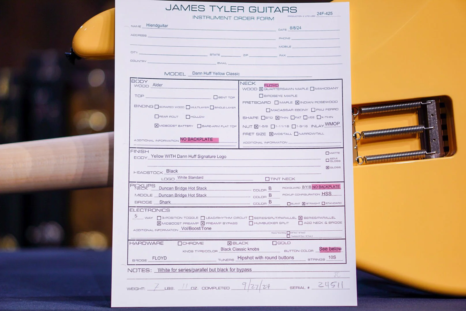 James Tyler Dann Huff Yellow Classic – Yellow 24511 - Image 10