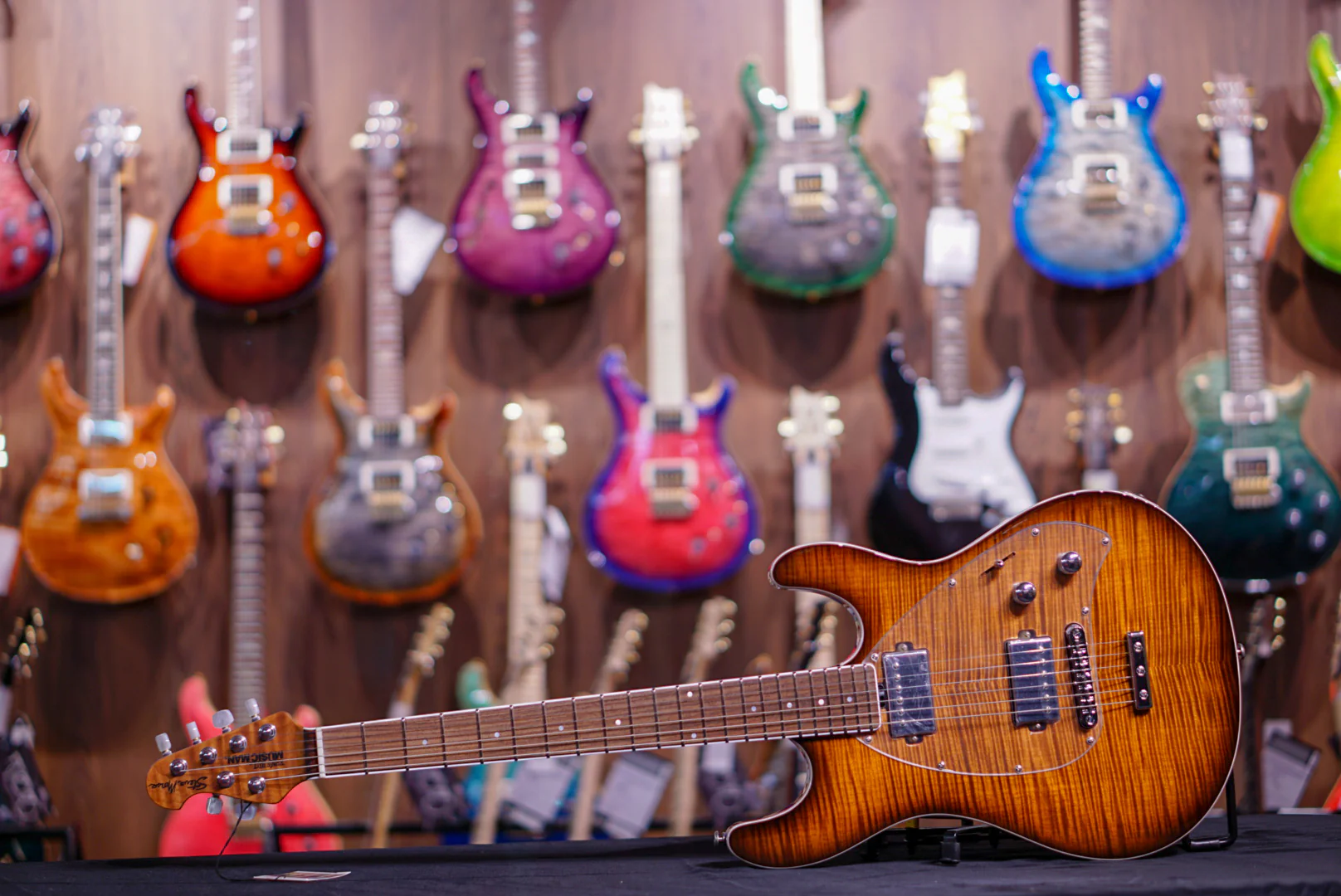 Ernie Ball Music Man Steve Morse HH BFR - Caramel Burst Flame G86051 - Image 7