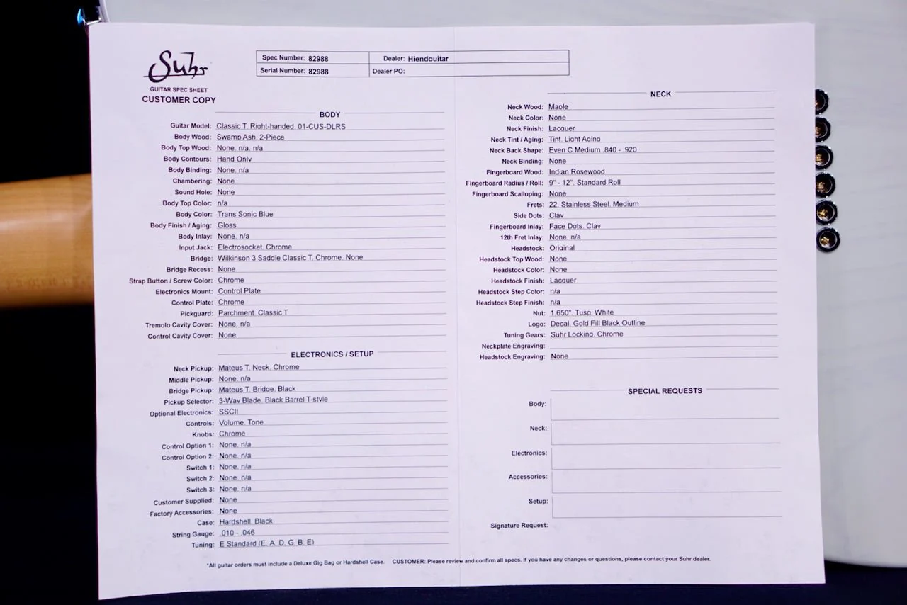Suhr Classic T Custom Trans Sonic Blue 82988 - Image 8
