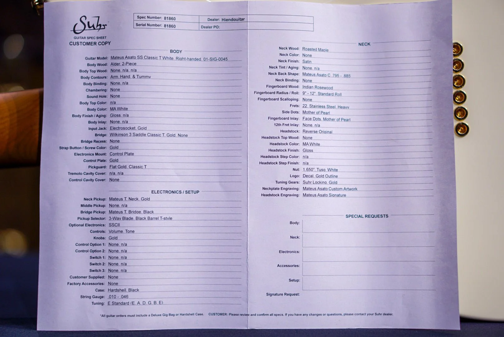 Suhr Mateus Asato Signature Classic T in ‘M.A.’ White   M.A.T 81860 - Image 11