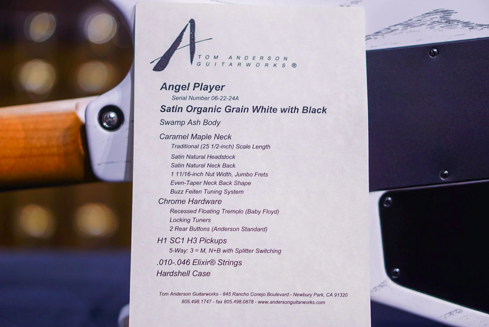 Tom Anderson Angel Player Satin Organic Grain White with Black  * 06-22-24A * - Image 10