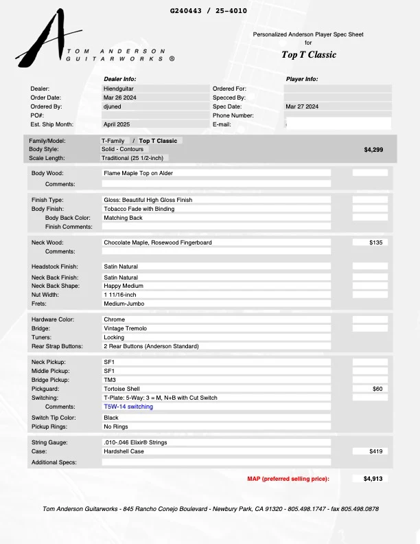 Tom Anderson Top T Classic Contoured * 04-21-25M * Tobacco Fade - Image 10